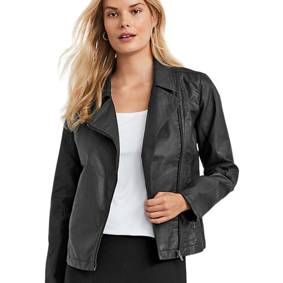Eileen Fisher Jackets & Blazers - Eileen Fisher Jacket Women Size Large Black Waxed Moto Biker Motorcycle Full Zip